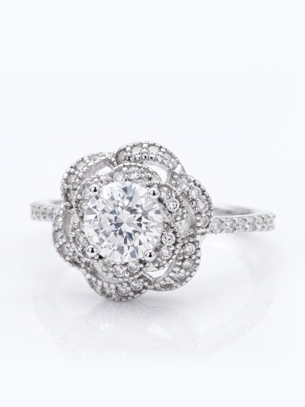 Vintage Style Flower Ring - 925 Sterling Silver